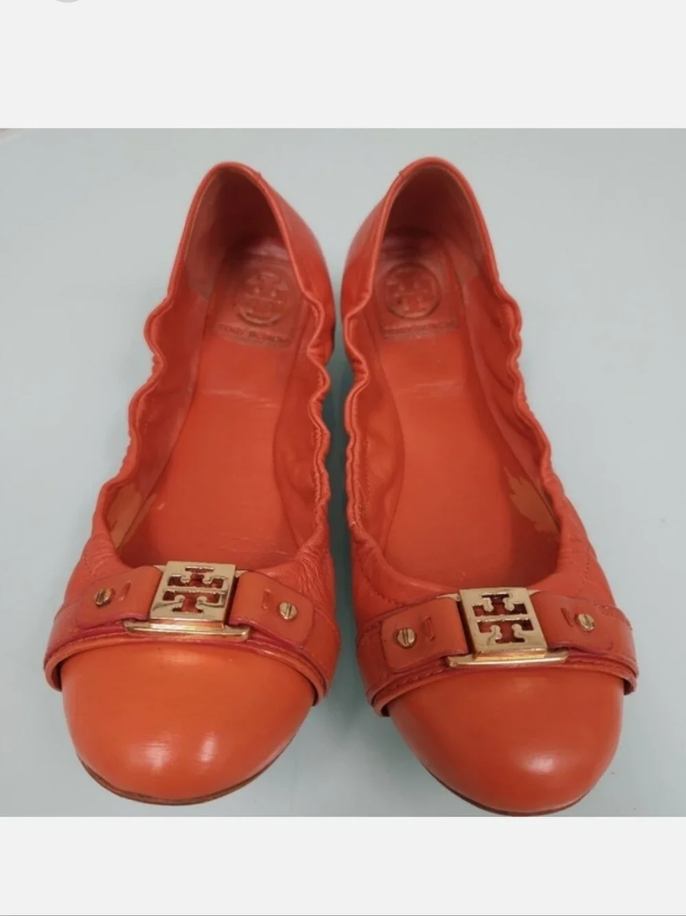 Tory Burch Orange Leather Logo Ballet Flats